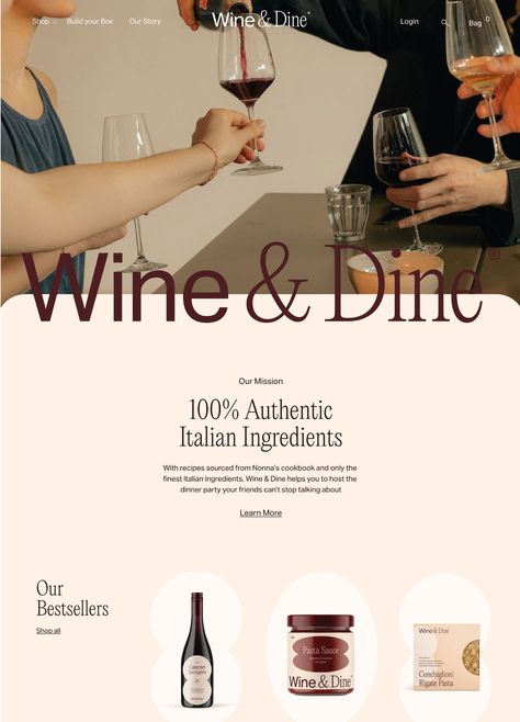 Modern Food & Wine E-Commerce Website Design, Packaging & Branding Wine Website, Wine Marketing, Cocktail Room, Wine Branding, E Commerce Website Design, Landing Zone, Best Landing Pages, Meal Kits, Wildflower Design