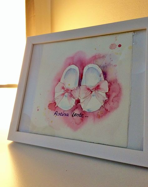 Baby Girl Painting Ideas, Watercolor Shoes, Shoes Watercolor, Acryl Art, Baby Painting, Fun Crafts To Do, Nursery Paintings, Watercolor Ideas, Painting Of Girl