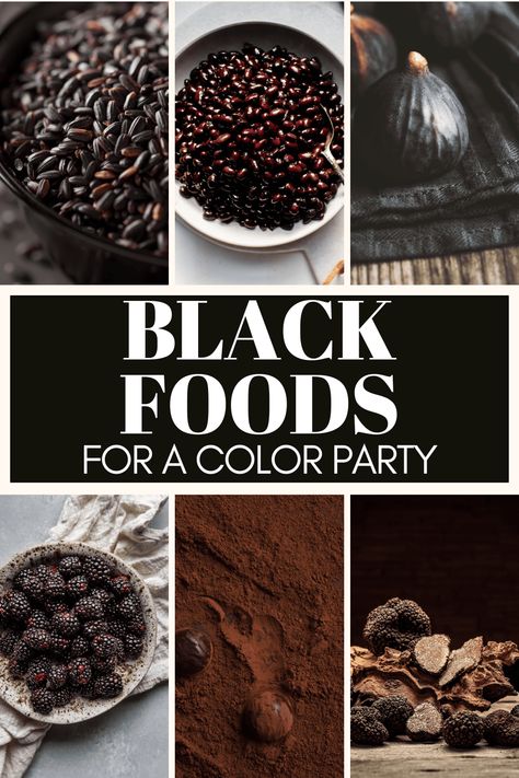 Black foods are a delicious & nutritious way to add variety to your diet. From black beans and black rice to blackberries & more! Here's 25+ black foods to try out! Black Themed Party Food, Rip 20s Birthday Party Food, Black Colored Foods For Party, Black Food Board Ideas, Black Charcuterie Board Ideas, Black And White Charcuterie Board, Black Food Ideas For Color Party, Black Foods For Color Party, Black Colored Food