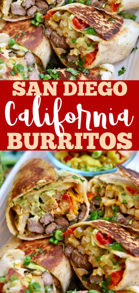 Talk about the ultimate California burrito recipe. This bad boy is stuffed to the brim with all the good stuff and more. You’re gonna love it! #California #Burrito #Recipe California Burritos Recipe, Carne Asada Breakfast Burrito, California Burrito Recipe Carne Asada, Healthy Lunch Burritos, California Burrito Recipe Chicken, Cali Burrito Recipe, Mission Style Burrito Recipe, Burrito Dinner Ideas, California Mexican Food