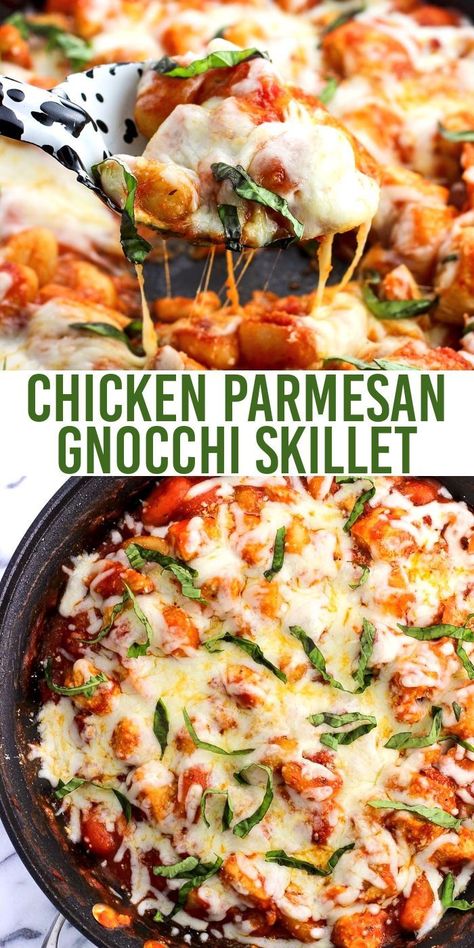 Chicken Parmesan Gnocchi, Parmesan Ravioli, Gnocchi Parmesan, Parmesan Gnocchi, Skillet Gnocchi, Gnocchi Recipes Easy, Gnocchi Dishes, Pastas Recipes, Chicken Gnocchi