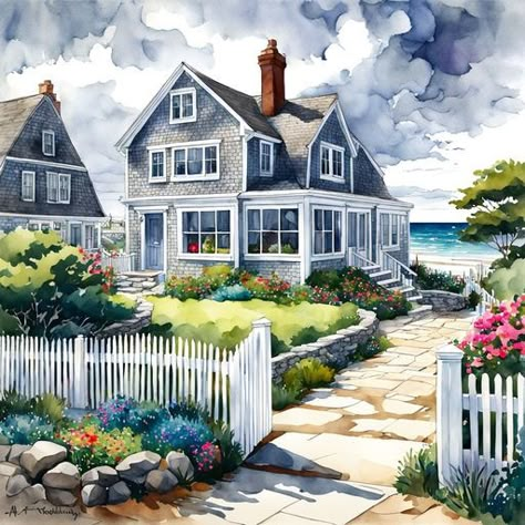 Playground AI - free-to-use online AI image creator Brindelton Bay House Sims, Shingle House, Night Illustration, Urban Painting, Cottage By The Sea, Sims Building, Bay House, Redecorate Bedroom, Sims 4 Houses