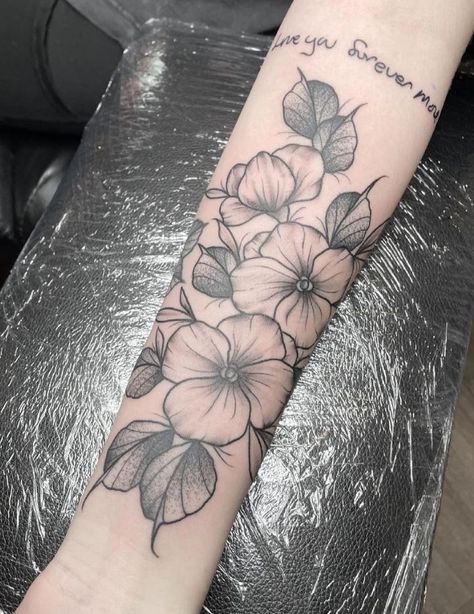 Violet Flower Tattoo Sleeve, Violet Flower Tattoo For Men, Violet Flower Tattoo Arm, Violet Flower Tattoo Forearm, Flower Tattoos Violets, Black And Grey Violet Flower Tattoo, Violet Iris Flower Tattoo, Violet Flower Tattoo Outline, Geometric Violet Flower Tattoo