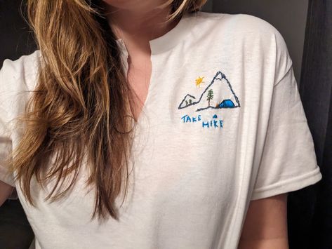 Hand embroidered custom t-shirt, take a hike Hiking T Shirt, Hiking Tshirt, Embroidery Tshirt, Hiking Shirt, Take A Hike, Hiking Shirts, Art Clothes, Custom Tshirts, Hand Embroidered