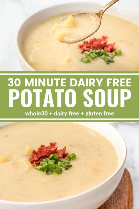 Dairy Free Potato Soup, Vegan Potato Soup, Dairy Free Soup, Creamy Potato Soup, Vegan Potato, Potato Soup Recipe, Creamy Potato, Gluten Free Dairy Free Recipes, Potato Soup