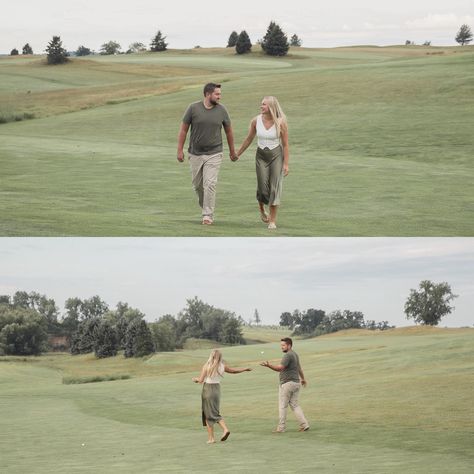 On the green with these two @samiwasmund and @evan_kruse11 for the dreamiest engagement session ever! ✨✨✨ This was part two of engagement photos for this beautiful couple 🤍 the first in Indiana where they now call home together and here for some closer to home in the lovely state of Illinois on the most beautiful golf course @woodbinebend ⛳️ I don’t golf, but I just might have to start to spend more time on this gorgeous course! A huge thanks to Woodbine’s manager, Mike, for being so he... Golf Course Family Photoshoot, Golf Engagement Session, Golfing Engagement Photos, Golf Themed Engagement Photos, Golf Course Engagement Photos, Golf Course Engagement Photoshoot, Golf Course Couple Photos, Golf Engagement Photos, Engagement Photos On Golf Course