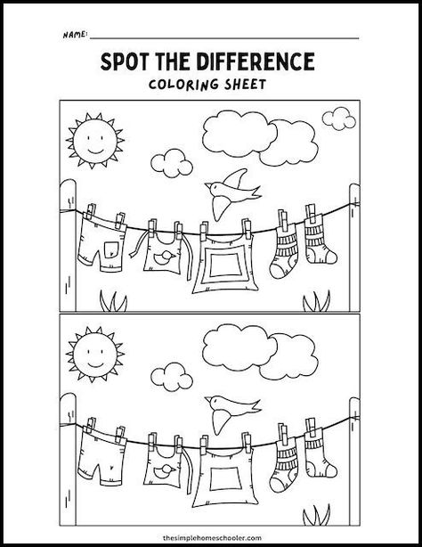 10 Free Spot The Difference Coloring Pages: Easy Print! - The Simple Homeschooler Critical Thinking Activities Preschool, Cute Dinosaur Coloring Pages, Spot The Difference Printable, Spot The Difference Kids, Find The Difference Pictures, Visual Perception Activities, Classroom Songs, Critical Thinking Activities, Bee Coloring Pages