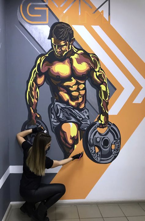 Gym Wall Art Graffiti, Gym Wall Painting, Gym Art Painting, Gym Mural, Gym Architecture, Commercial Gym Design, Bodybuilding Logo, Gym Motivation Wallpaper, Gym Wall Art