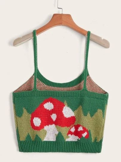 Y2K Trends | Tops, Bottoms, Denim, Dresses | ROMWE USA Mushroom Knitting, Crochet Patterns Top, Mushroom Crochet, Mushroom Pattern, Knitted Tops, Top Pattern, Knitwear Women, Dream Wardrobe, See It