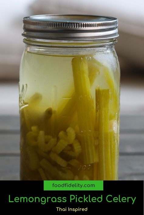 Thai inspired Pickled Celery. Celery is pickled in lemongrass and coconut water brine.  #pickledcelery #pickledvegetables #celery #condiments #foodfidelity www.foodfidelity.com Celery Recipe, Pickled Recipes, Pickled Celery, Celery Recipes, Raw Apple Cider Vinegar, Fermentation Recipes, Pickled Vegetables, Low Calorie Snacks, 2000 Calorie Diet