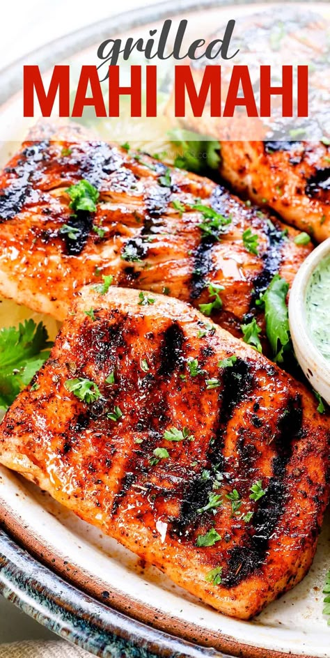 Mahi Mahi Grilled Recipe - Carlsbad Cravings Mahi Mahi On The Grill, Grill Mahi Mahi, Mahi Mahi Grilled, Cooking Mahi Mahi, Mahi Recipes, Grilled Mahi Mahi, Mahi Mahi Recipes, Goddess Dressing, Carlsbad Cravings