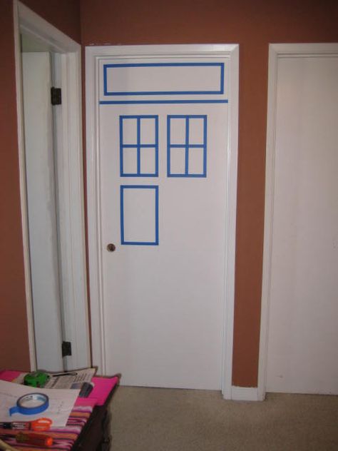 White Bedroom Door, Painted Bedroom Doors, Tardis Door, Painted Pantry, Doctor Who Crafts, Painted Interior Doors, Sliding Tracks, Sliding Closet Doors, Pantry Door