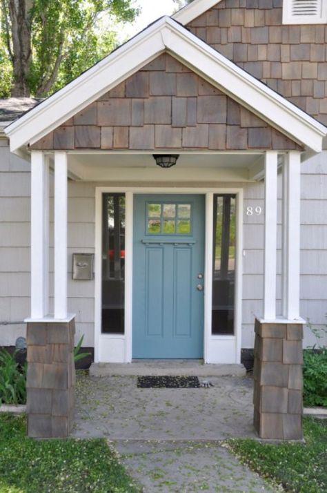 the best blue paint colour for cape cod, beach or vintage front door Cape Cod Exterior, Best Blue Paint Colors, Tan House, Best Exterior Paint, Blue Front Door, Gray House, Door Colors, Blue Cape, Exterior Front Doors