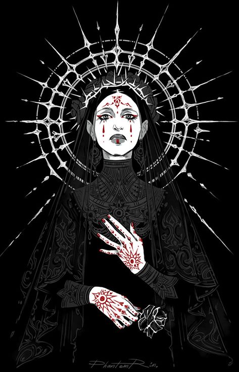 @inktober 10 - the saint Black Background, A Woman, Black, Art