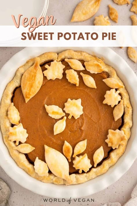 Vegan Sweet Potato Pie Sweet Potato Pie Vegan, Vegan Sweet Potato Pie Recipes, Vegan Sweet Potatoes Recipes, Sweet Potato Pie Crust, Vegan Thanksgiving Pie, Vegan Sweet Potato Recipes, Vegan Sweet Potato Pie, Vegan Pies, Sweet Cherry Pie