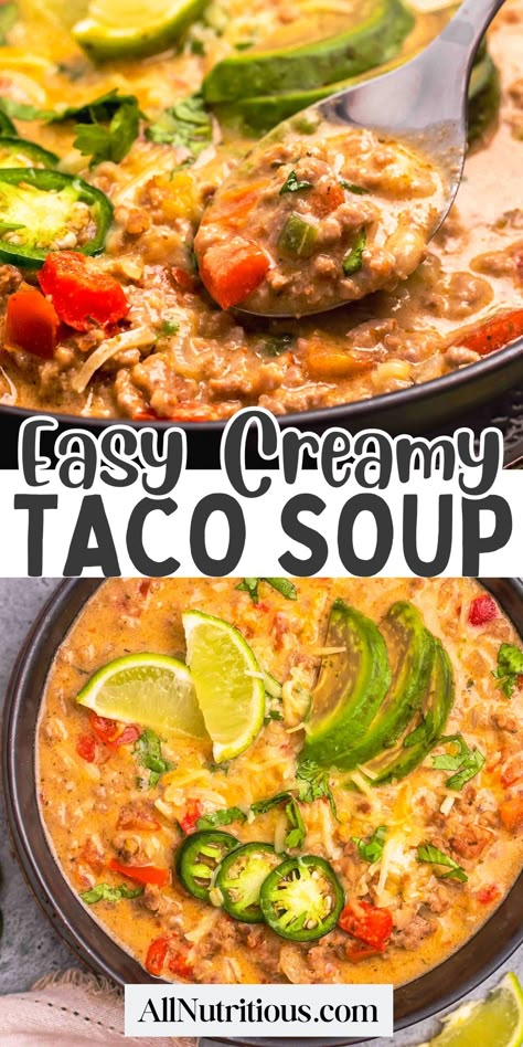 Creamy taco soup makes delicious keto dinners any night of the week! Packed with flavors and loaded with proteins, this is one of the best keto meals and is a standout among taco soup recipes. Enjoy high protein dinners that are easy to make! Healthy Soup Recipes Clean Eating Low Carb, Healthy Fast Soup Recipes, Healthy Filling Soup Recipes, Soup Protein Low Carb, Taco Soup Keto, Keto Taco Soup, High Protein Dinner Easy, High Protein Creamy Taco Soup, Low Cal Soup Recipes