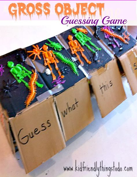 A Halloween Sensory Game - Kid Friendly Things To Do .com | Kid Friendly Things to Do.com - Crafts, Recipes, Fun Foods, Party Ideas, DIY, Home & Garden Fun Halloween Party Games, Sensory Games, Halloween Sensory, Halloween Fest, Halloween Games For Kids, Adult Halloween Party, Halloween Party Games, Fun Foods, Guessing Games