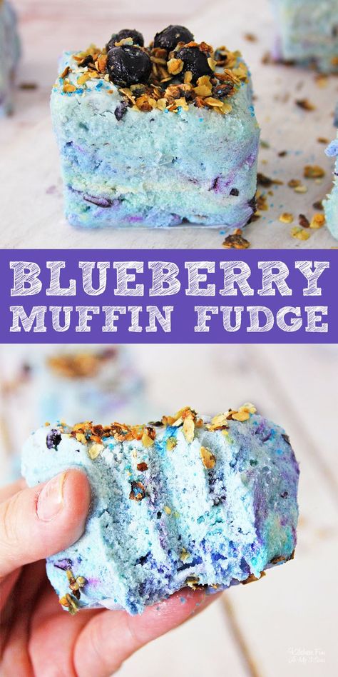 Blueberry Muffin Fudge, Funky Desserts, Blueberry Fudge, Cake Batter Fudge, Homemade Fudge Recipes, Fudge Flavors, Movie Bloopers, White Chocolate Fudge, Blue Desserts