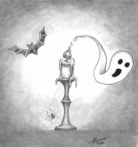 Spooky Candle Drawing, Halloween Candle Drawing, Candle Art Drawing, Candle Sketch, Scary Candles, Halloween Sketches, Drawing Spider, Halloween Candelabra, Spooky Doodles