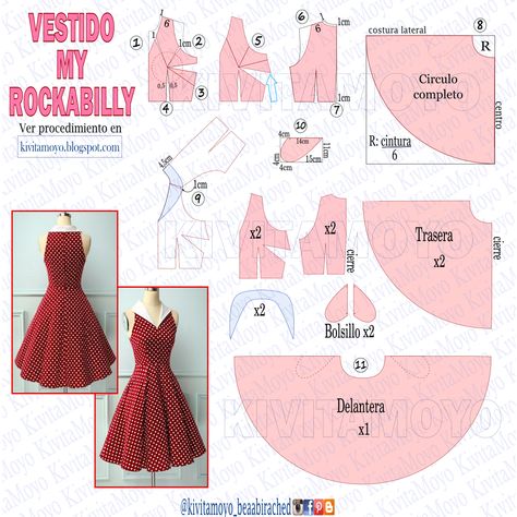 50s Style Dress Pattern, Pinup Dress Pattern, Retro Dress Sewing Patterns, 50s Dress Pattern Free, 50s Sewing Patterns Free, Patternmaking For Fashion Design Pattern, Retro Dress Pattern, Vestidos Pin Up, I Wish You Happiness