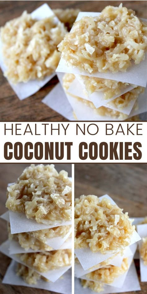 No Bake Coconut Cookies Recipes, Vanilla No Bake Cookies, No Bake Cookies With Coconut, Coconut No Bake Cookies, Healthy Coconut Cookies, No Bake Coconut Cookies, Coconut Snacks, Baked Coconut, Healthy No Bake