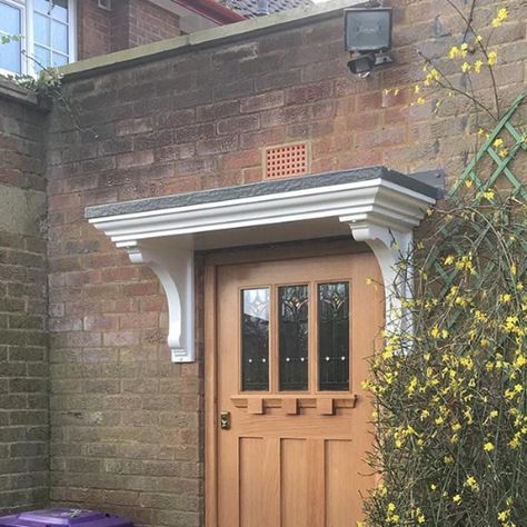 Over Door Canopies Kent | Front Door Canopy Prices Flat Portico, Door Toppers Ideas, Victorian Door Canopy, Front Door Canopy Ideas, Door Canopy Ideas, Door Porch Canopy, Metal Door Canopy, Over Door Canopy, Door Pediment