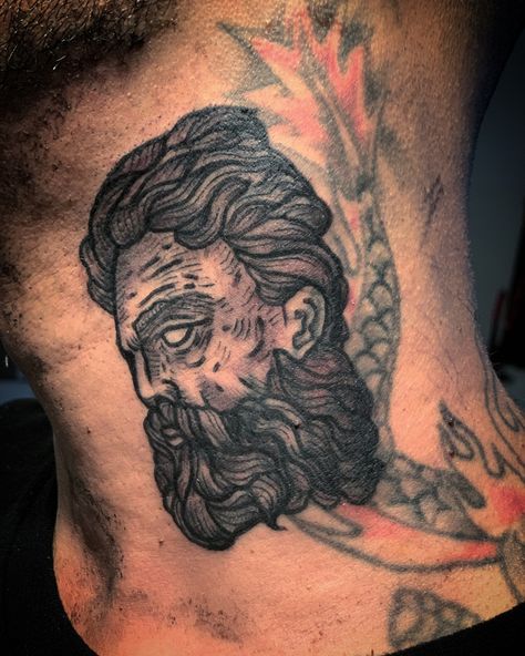 Zeus neck tattoo Zeus Tattoo, Neck Tattoo, Portrait Tattoo, Tattoos