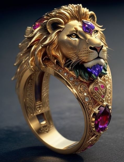 Engagement Ring Non Traditional, Fantasy Jewelry Magic, Latest Ring Designs, Necklace Women Gold, Women Gold Chain, Jewelry Rings Unique, Lion Ring, Jewelry King, Mens Rings Fashion