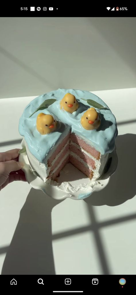 looks like theyre in a pond or lake and yes its from instagram somewhere Rubber Duck Cake, Pond Cake, Rubber Duck Birthday, Pool Cake, Duck Cake, Duck Birthday, Pretty Birthday Cakes, Cute Birthday Cakes, A Pond