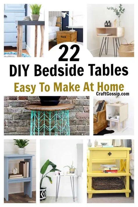 Diy Nightstand Ideas Easy, Easy Side Table Diy, Kids Bedside Table Ideas, Diy Bedside Table Easy, Side Tables Bedroom Diy, Unique Bedside Table Ideas, Diy Bedside Tables, White Side Table Bedroom, Easy Diy Nightstand