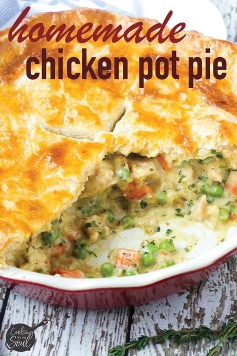 Amazing Homemade Chicken Pot Pie! Made with a flavorful and creamy chicken pot pie filling and a flaky buttermilk crust #cookingformysoul Potpie Crust Recipe, Chicken Pot Pie Crust, Homemade Pot Pie, Easy Chicken Pot Pie Recipe, Creamy Chicken Pot Pie, Best Chicken Pot Pie, Food Fall, Chicken Pot Pie Filling, Homemade Chicken Pot Pie