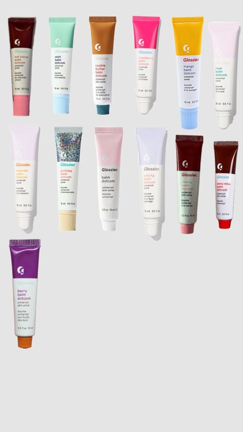 all balm dot coms by glossier Balm Dot Com, Balm Dotcom, Mango Butter, Hot Cocoa, Fig, Cocoa, The Balm, Lavender, Dots