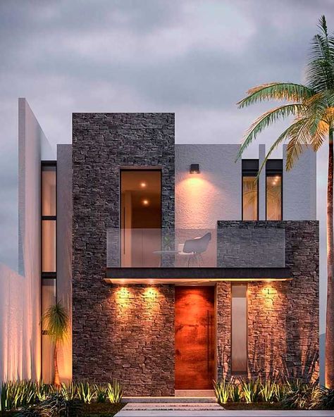 Fachadas de casas bonitas y pequeñas - Dale Detalles Modern Small House Design, Modern House Facades, Modern Exterior House Designs, Duplex House Design, التصميم الخارجي للمنزل, Bungalow Design, House Outside Design, House Front Design, Modern Architecture House