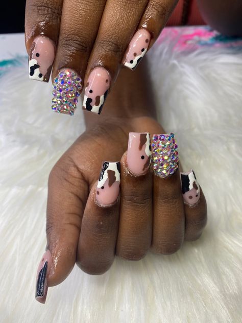 Cow Print Nail Designs, Cow Print Nails, Cow Nails, 2024 Nails, Print Nails, Animal Print Nails, Pink Acrylic, Pink Acrylic Nails, A Cow