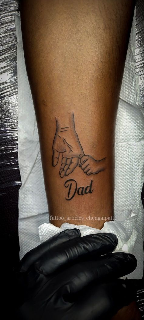 Father Daughter Hand Tattoos, Tattoos For Your Son Dads, Father Related Tattoo, Fathers And Daughters Tattoo, Tattoo Ideas For Father And Son, Tattoo Ideas For Dads With Sons, Small Tattoo Ideas For Parents, Tattoos For Your Father, Never Fold Never Back Down Tattoo