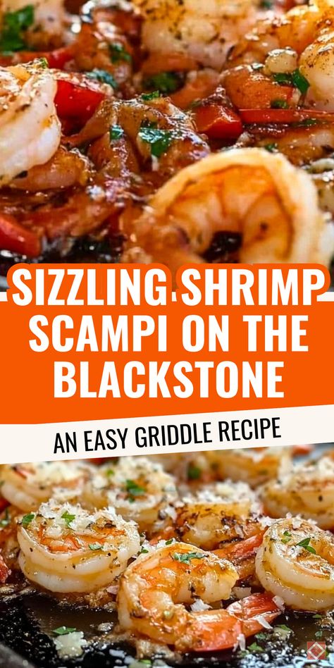 Craving something fresh and tasty? Try this shrimp scampi recipe on the Blackstone griddle! The sizzling garlic butter shrimp with a hint of lemon is perfect for a quick dinner. Save this pin for a delicious and easy griddle meal idea! Blackstone Griddle Shrimp Recipes, Easy Griddle Dinners, Shrimp Blackstone Recipes, Shrimp On The Blackstone Grill, Black Stone Shrimp, Blackstone Shrimp Recipes, Shrimp On Blackstone Griddle, Black Stone Dinner Ideas, Healthy Griddle Recipes