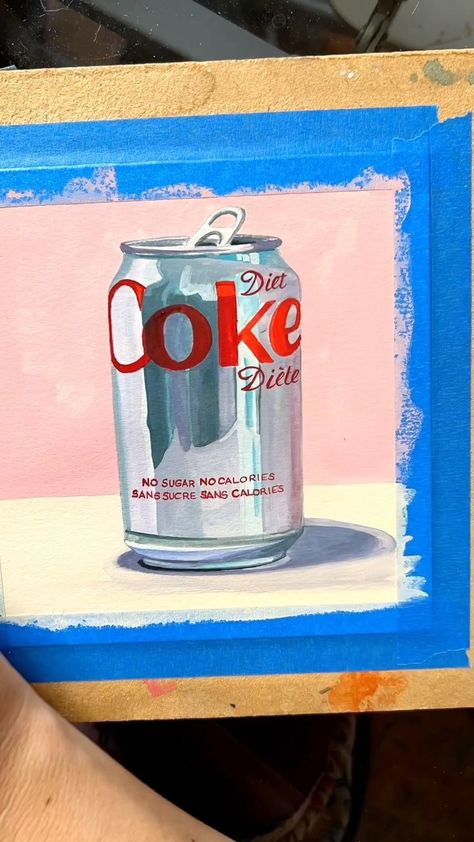 Everyday Items Art, Food Painting Aesthetic, Diet Coke Drawing, Diet Coke Painting, Coke Can Painting, Soda Can Painting, Diet Coke Art, Art On Objects, Coke Can Drawing