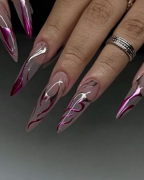 Nailporn on Instagram: "💕🩷⛓️ OMBRÉ CHROME⛓️🩷💕 . . . . . . . . . . . For the newest & coolest nail products click the link in our bio 🔗 Posted by @nailporn follow us for color-coordinated nail posts 🩷 Nails by @oo.nailz ⛓️🩷💕 #acrylicnails #acrylic #nailswag #nails2inspire #instanails #instagood #nailsonfleek #nailsonpoint #nailboss #nailpro #nailstagram #nailsofinstagram #longnails #nailsdone #nailgasm #nails #nailart #nailsofig #nailsaddict #nailinspo #cutenails #glitternails #chromenails #marblenails #notd #naildesigns #nailedit #showyourclawssss #nailporn" Different Color Ombre Nails, Chrome Long Acrylic Nails, Xl Chrome Nails, Extravagant Nails, Stiletto Nail Designs, Stiletto Aura Nails, Pink Chrome Stiletto Nails, Molten Chrome Nails, Elite Nails