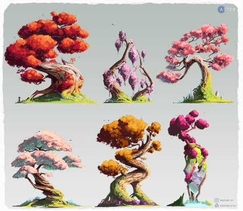 Alien Plants, Fantasy Tree, Tree Sketches, Landscape Concept, Plant Drawing, Game Concept Art, Arte Inspo, Tree Illustration, Digital Painting Tutorials