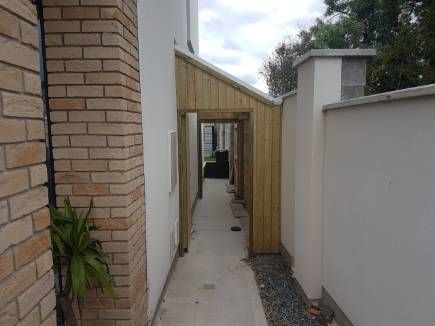 Lean To Shed Donabate | Side Passage Shed | Mac Carpentry. Side Alley Lean To, Side Passage Extension, Side Lean To Storage Sheds, Side Lean To Extension, Side Lean To, Covered Side Passage, Side House Storage, Side Of House Shed, Side Shed Ideas