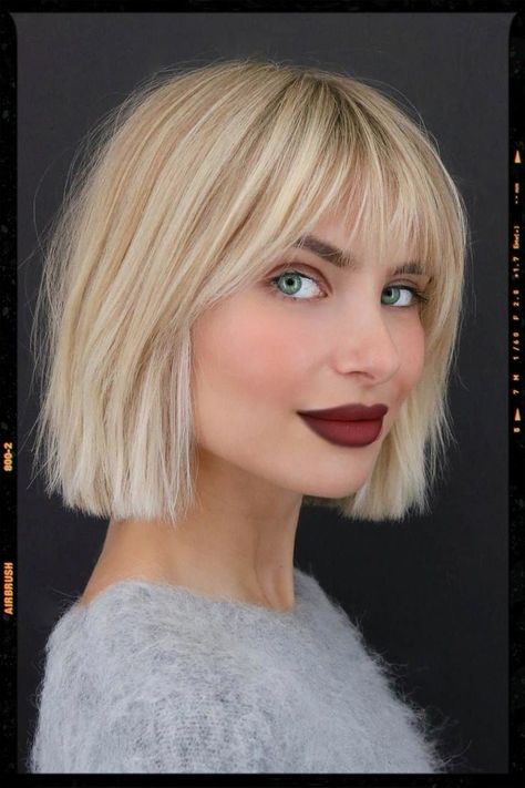 Fine Fringe Hairstyles, Short Hair Haircuts For Women With Bangs, Side Bob With Bangs, Short Fine Hair Haircuts, Bob With Bangs Round Face Over 40, Short Bob With A Fringe, Fine Hair Bangs Short, Modern Bangs Short Hair, Short Blonde Hair Bobs Bangs