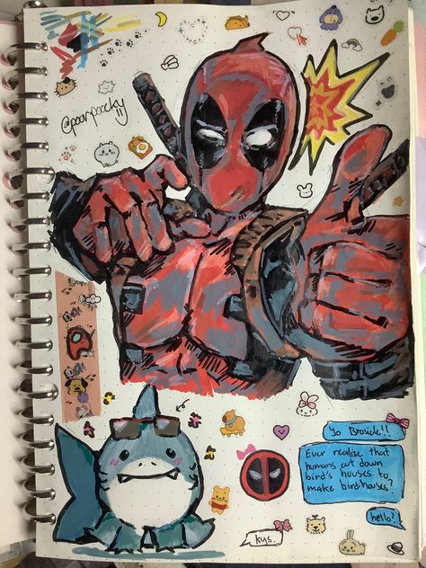 deadpool drawing Super Hero Doodles, Spiderman Punk Drawing, Deadpool Sketch Easy, Marvel Drawing Ideas Art, Deadpool Sketchbook, Deadpool Doodle, Deadpool Drawings, Deadpool Comic Art, Marvel Characters Drawings