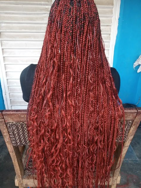 Knotless Box Braids 350 Color, Burgundy Knotless Goddess Braids, Color 350 Knotless Braids With Curls, Goddess Braids Different Colors, Color 350 Goddess Box Braids, Knotless Goddess Box Braids With Color, Red Knotless Goddess Braids, Knotless Braids Colour Ideas, Colour 350 Knotless Braids With Curls