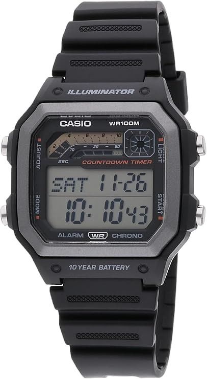 Amazon.com: Casio WS1600H Series | Men’s Watch | Sports Design | Black | Stopwatch | Countdown Timer | LED Light with Afterglow | 100M WR | Daily Alarm | Auto Calendar | World Time | 10 Year Battery : Clothing, Shoes & Jewelry Countdown Timer, Sports Design, 100m, Sport Watches, Chronograph, Shoes Jewelry, Led Light, Led Lights, Led