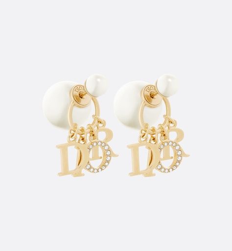 Dior Tribales Earrings Gold-Finish Metal, White Resin Pearls and White Crystals - Fashion Jewelry - Women's Fashion | DIOR Crystals Fashion, Wearable Jewelry, Dior Earrings, Dior Jewelry, Crystal Fashion, Jeweled Earrings, Bold Earrings, Luxury Earrings, Christian Dior Couture