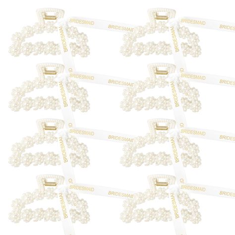 PRICES MAY VARY. Ideal Bridesmaid Gift - This product features a set of 8 pearl hair clips, each measuring approximately 3 inches in length and 2 inches in width. Each clip is adorned with a delicate white ribbon with golden 'BRIDESMAID' lettering, adding a touch of elegance and charm. These clips make for beautiful accessories to fill your bridesmaid proposal gift boxes. Exquisite Hair Clips - The clips boast a lovely design adorned with white faux pearls, complemented by ribbons imprinted with Bachelorette Accessories, Amazon Wedding, Pearl Hair Clips, First Wedding Anniversary Gift, Bridesmaid Pearls, Bridesmaid Gift Boxes, Hair Claw Clips, Pearl Hair Clip, Hair Accessories Clips