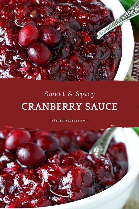 Sweet & Spicy Cranberry Sauce Recipe -- Traditional cranberry sauce gets a spicy kick with the addition of serrano peppers and smoky chipotles in adobo. #cranberry Cranberry Appetizers, Spicy Cranberry Sauce, Cranberry Sauce Muffins, Cranberry Desserts, Cranberry Sauce Thanksgiving, Best Cranberry Sauce, Easy Cranberry Sauce, Serrano Peppers, Canned Cranberry Sauce