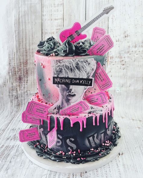 Mgk Themed Party, Mgk Birthday Ideas, Mgk Birthday Party, Mgk Birthday Cakes, Mgk Aesthetic, 15th Birthday Cakes, Sweet Sixteen Birthday Party Ideas, Rock Cake, Colson Baker