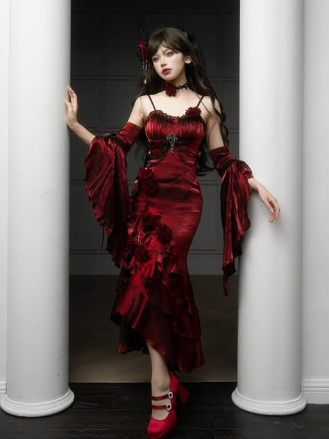 [$99.50]Burgundy Red Evening Gown Rosette Mermaid Dress with Detachable Flounce Sleeves Dress With Roses On It, Wine Red Prom Dress, Flowy Red Dress, Beautiful Gown Designs, Red Evening Gown, Unique Prom Dresses, Princess Ball Gowns, Beauty Dress, Red Prom Dress