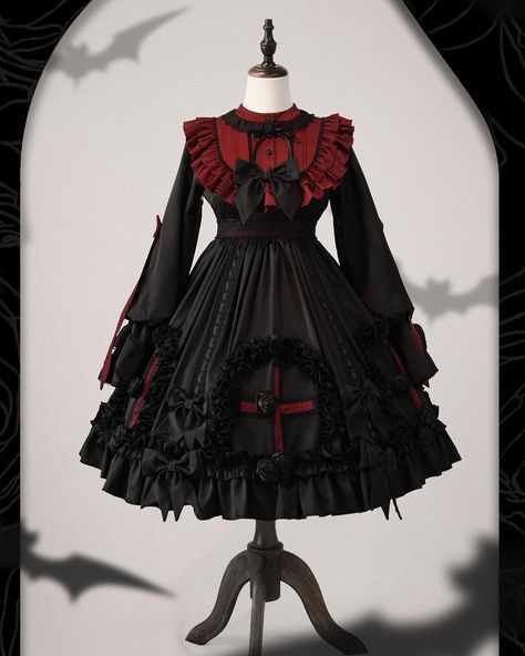 🖤🤍❤️Gothic Lolita dress with bowknots decorated and high waist design, black and white or black and red available, 👉Search 'LOPOS-010' on devilinspired.com #devilinspired #gothic #gothicdress #lolitacoord #lolitafashionstyle #gothicgirl Red Gothic Dress, Dark Vampire, Vampire Castle, Vampire Dress, Red Gothic, Long Sleeves Dress, Gowns Dresses Elegant, Prom Dress Inspiration, Sleeves Dress